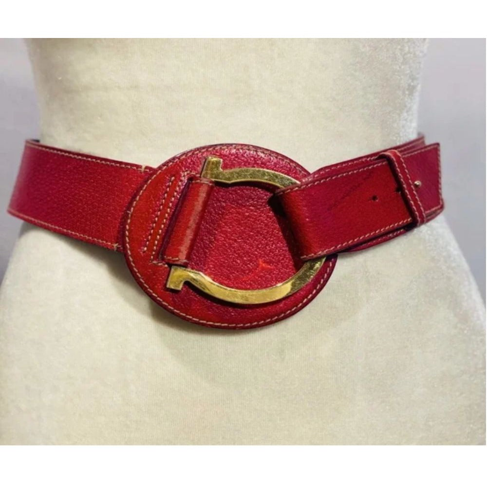 Ferragamo red leather XL Gancini statement belt