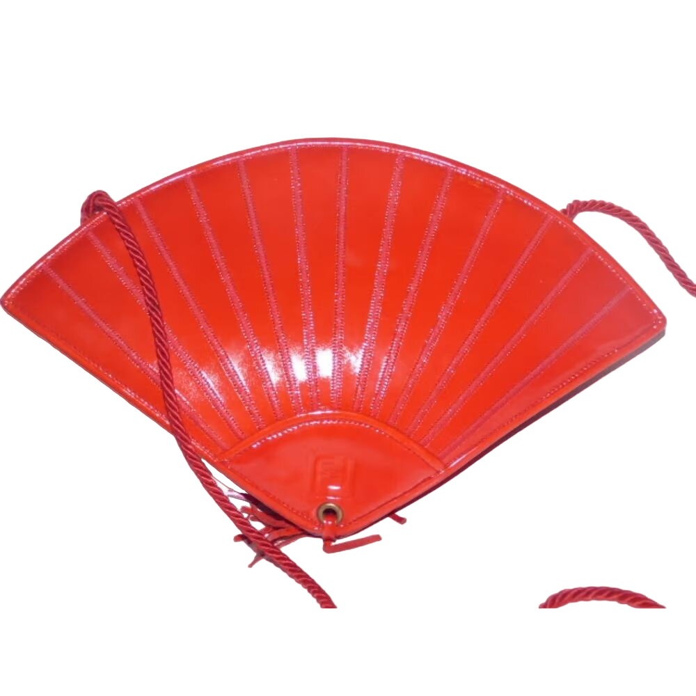 Early Fendi red patent leather stylized fan shaped purse