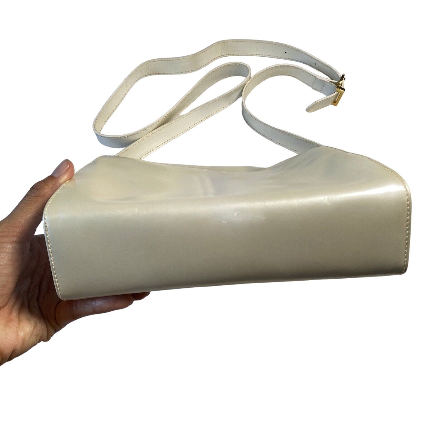 Ferragamo pearly/metallic leather purse w Gancini accent