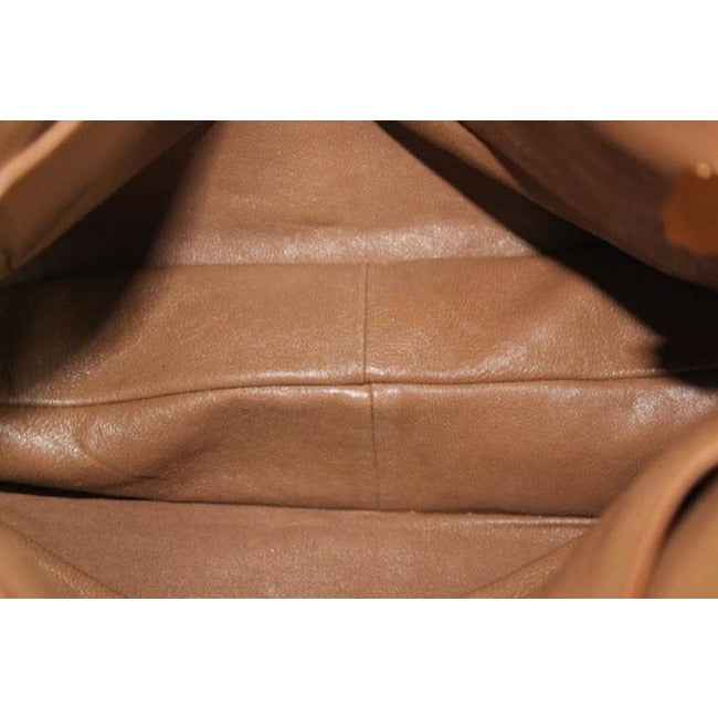 Gucci 1973 camel leather handbag w gold GG & lots of room