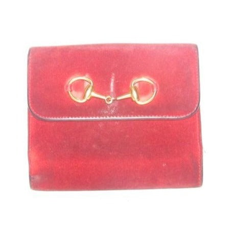 Vintage Gucci Red Suede & Leather Wallet With Gold Horse-bit