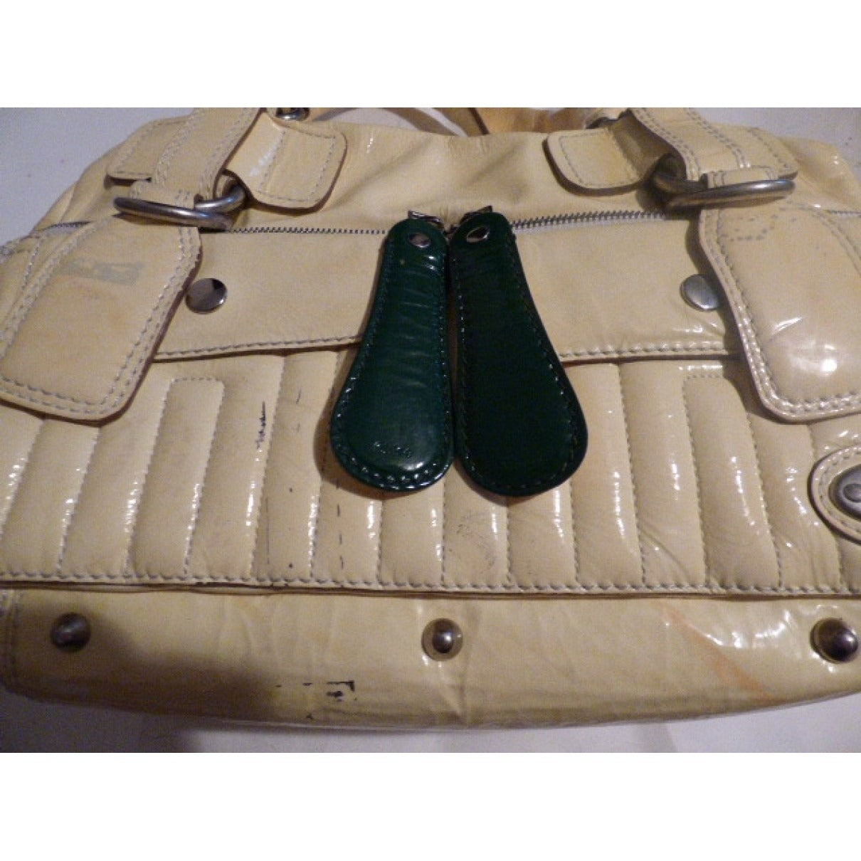 Chloe pale yellow leather XL Bay satchel w green