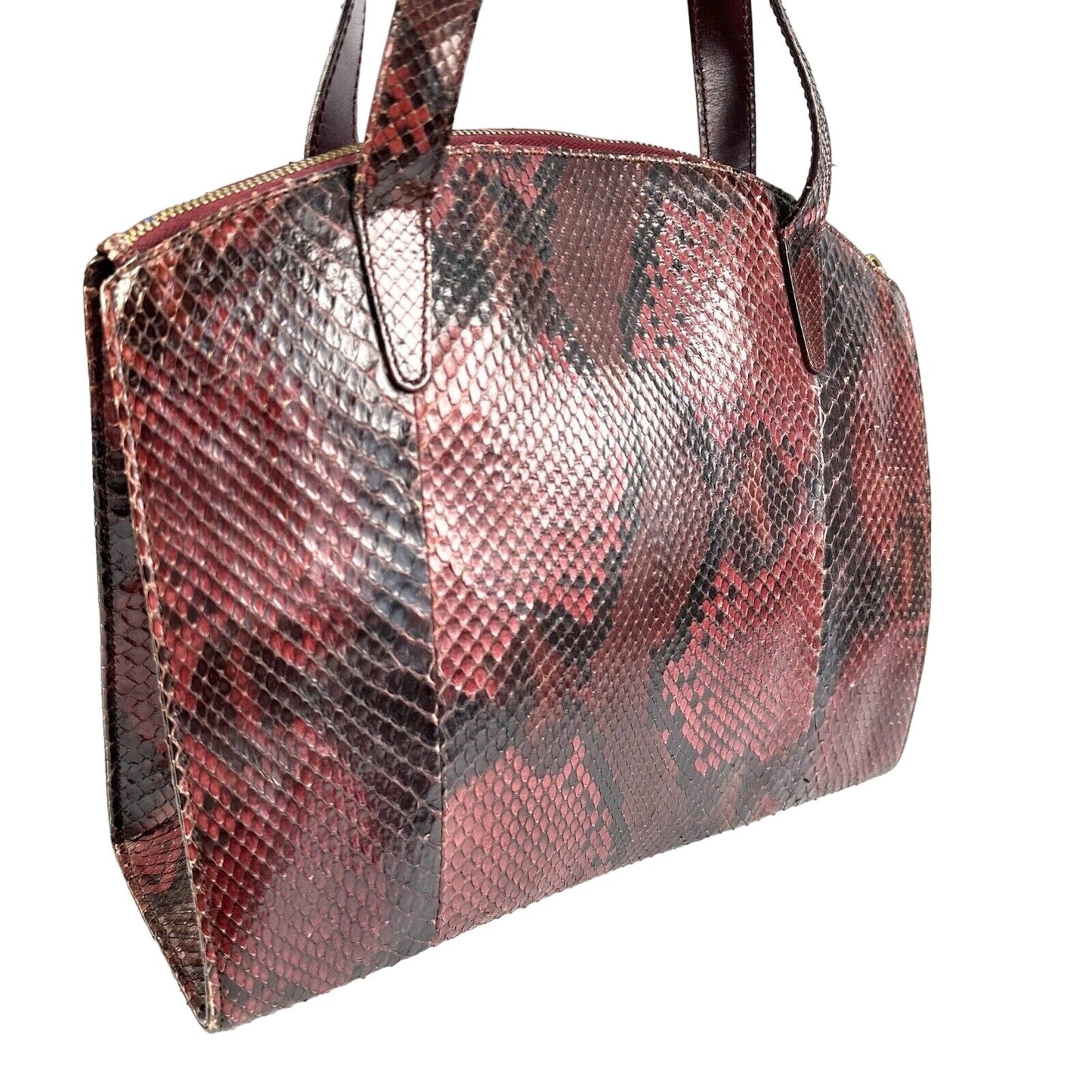 Gucci domed top red grey & burgundy python leather satchel