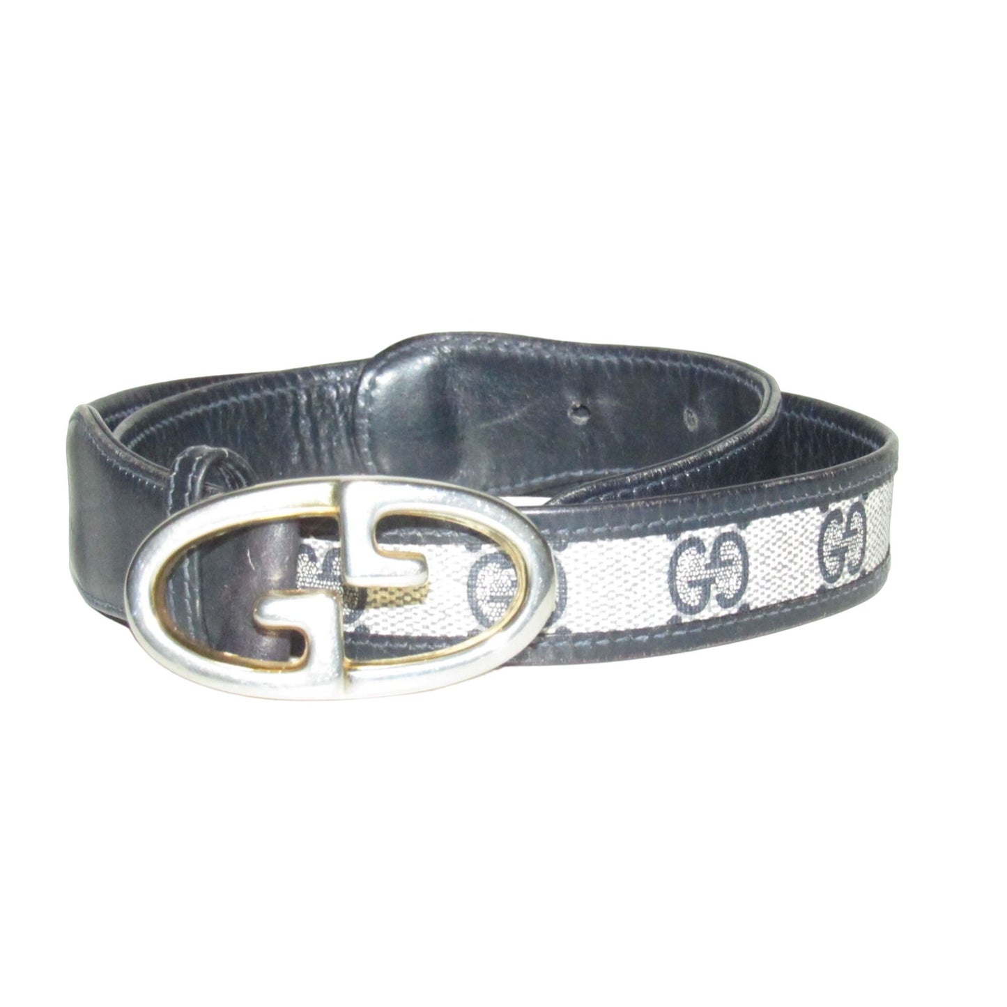 Gucci navy Guccissima leather belt w two- tone GG logo buckle