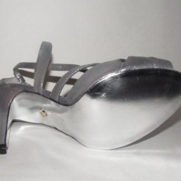Nina Sparkly Silver Strappy Sandals Stiletto NWOB