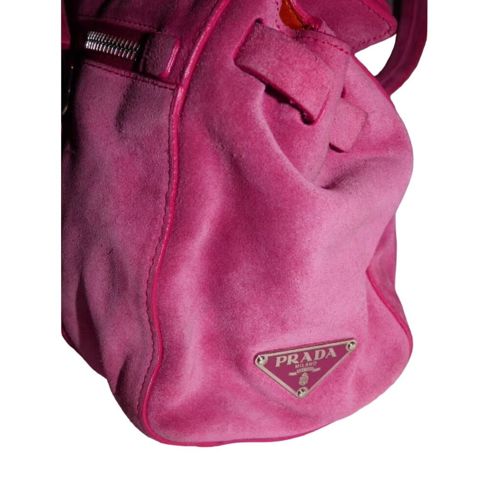 Prada pink suede & orange leather East to West satchel