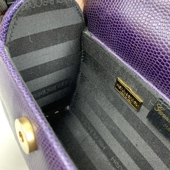 Henri Bendel Purple Reptile Boxy Purse w Gold Chain Strap