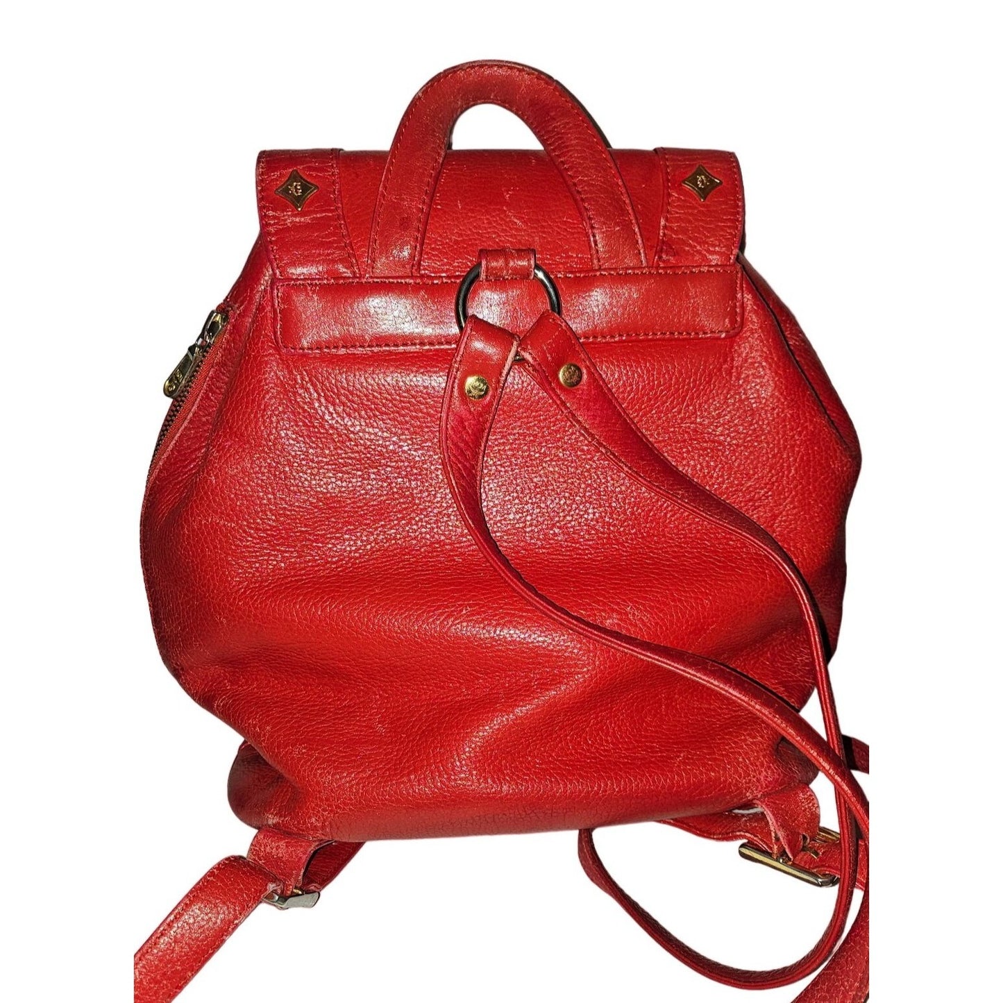 MCM vintage red leather backpack with gold hardware