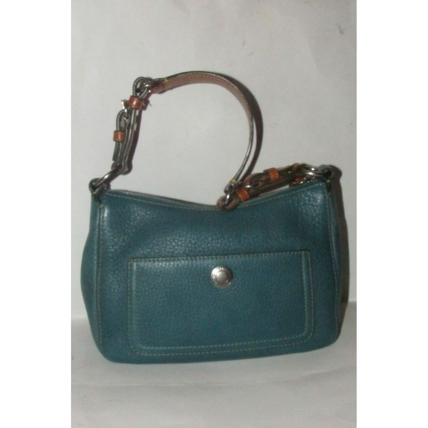 Coach, 'Chelsea' hobo, in a teal soft leather, hobo style purse with a brown, strap with unique chrome buckles