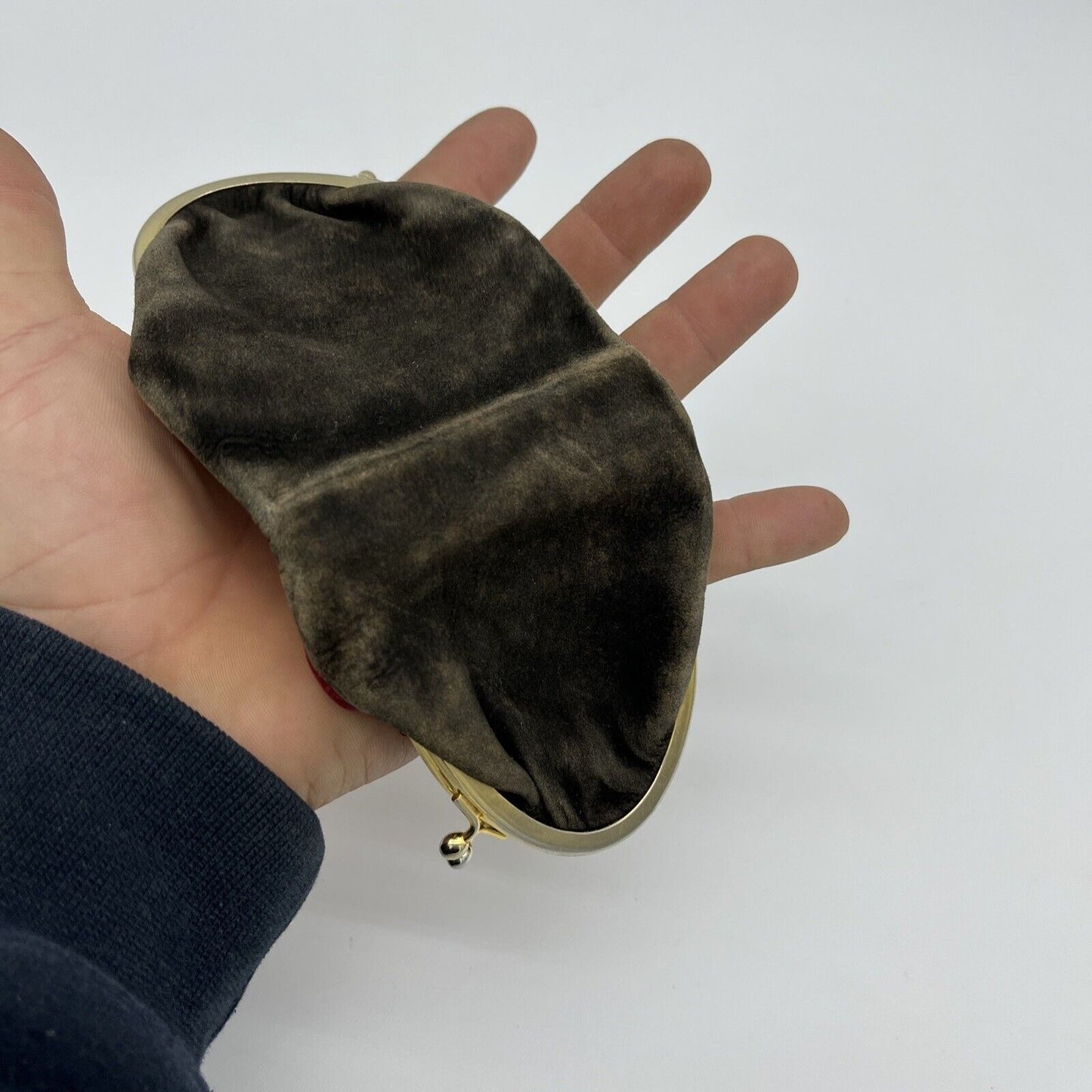 Vintage double sided, red leather & brown suede kiss close change purse