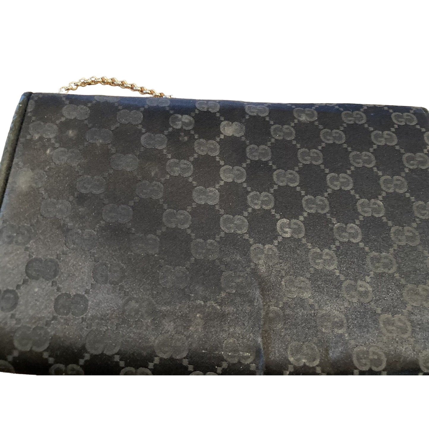 Vintage, one of a kind, Gucci, black Guccissima print silk over leather, two-way style bag with a gold chain link, removable strap