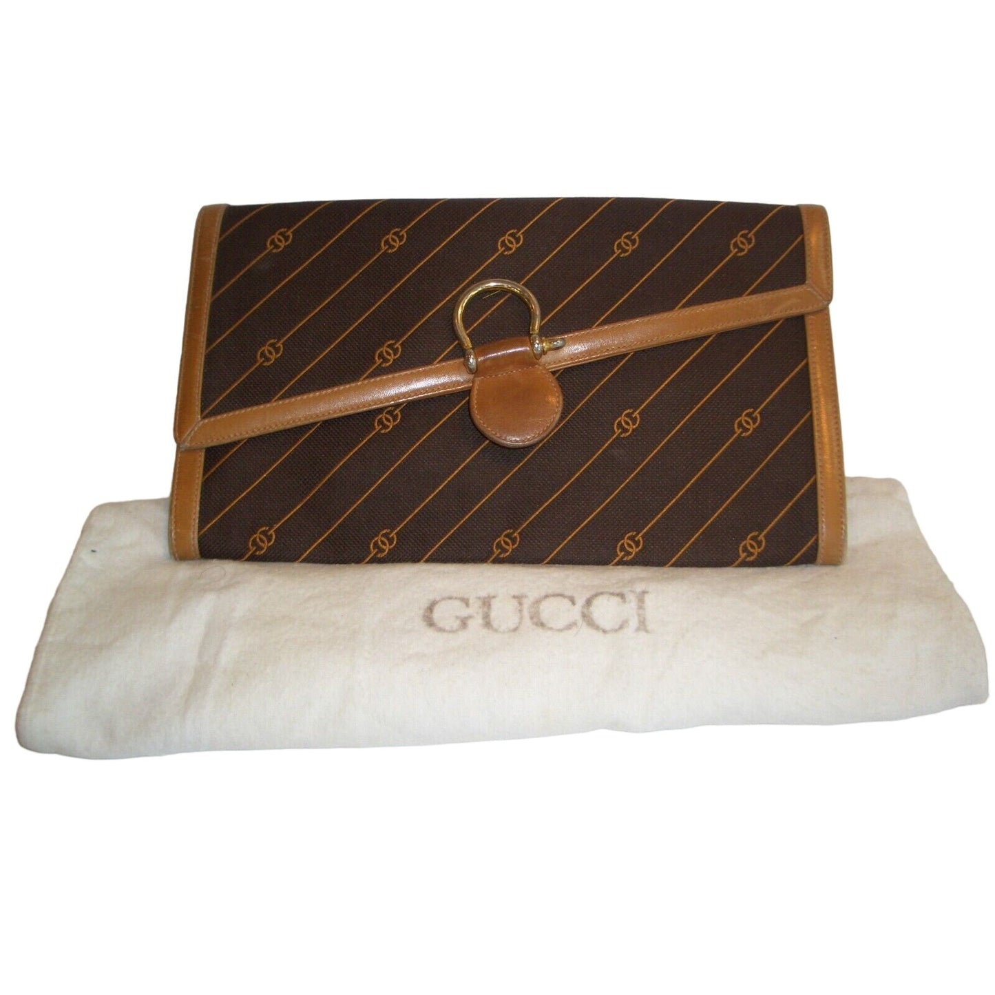 GUCCI early brown logo print XL asymmetrical envelope top clutch