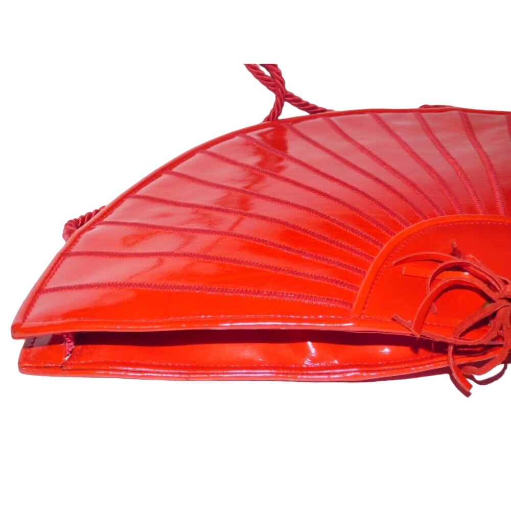 Early Fendi red patent leather stylized fan shaped purse