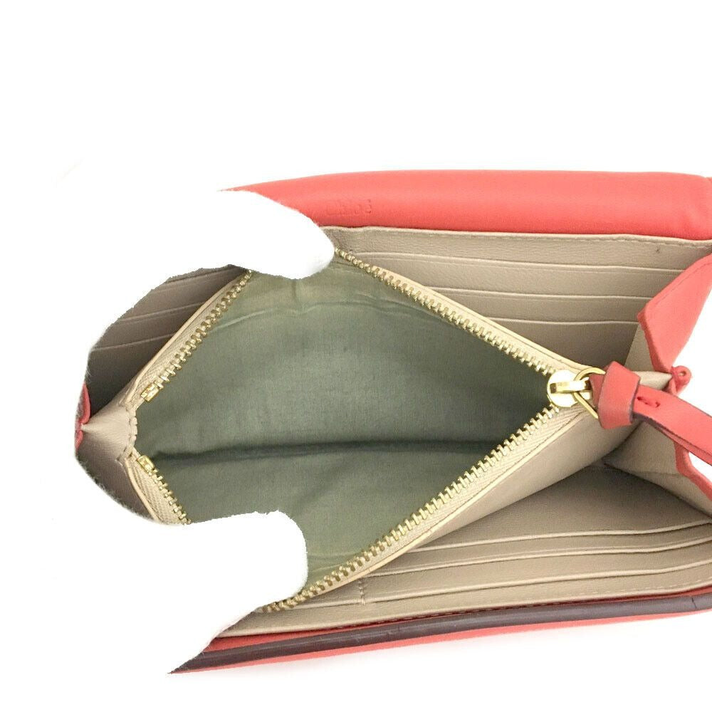 Chloe red leather Georgia XL wallet w double snap envelope top