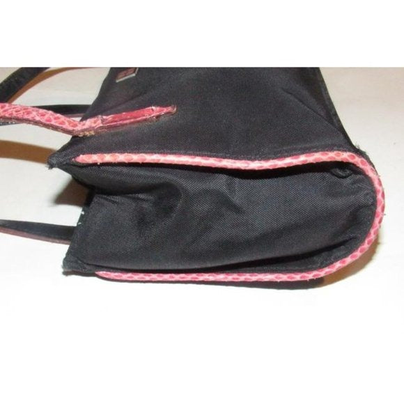 Kate Spade New York, unique, black canvas and pink python embossed leather, petite, satchel style, boxy purse