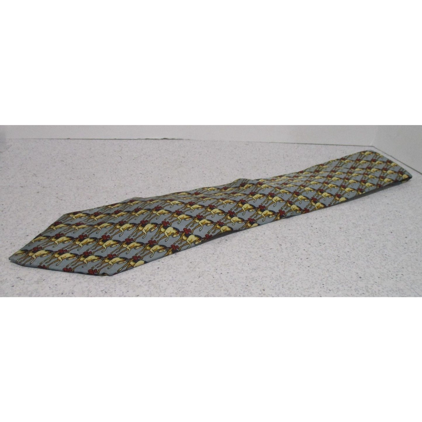 Vintage. Fendi, blue and red, equestrian horse motif silk tie