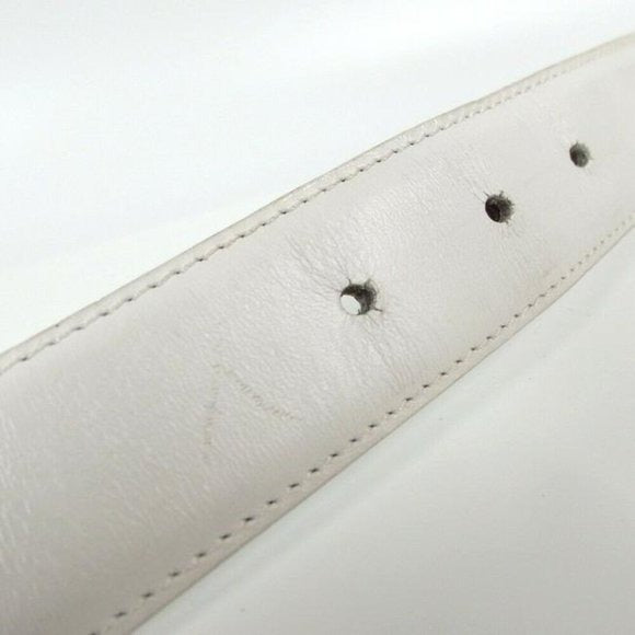 GUCCI White Leather Belt w Chrome Square G Buckle