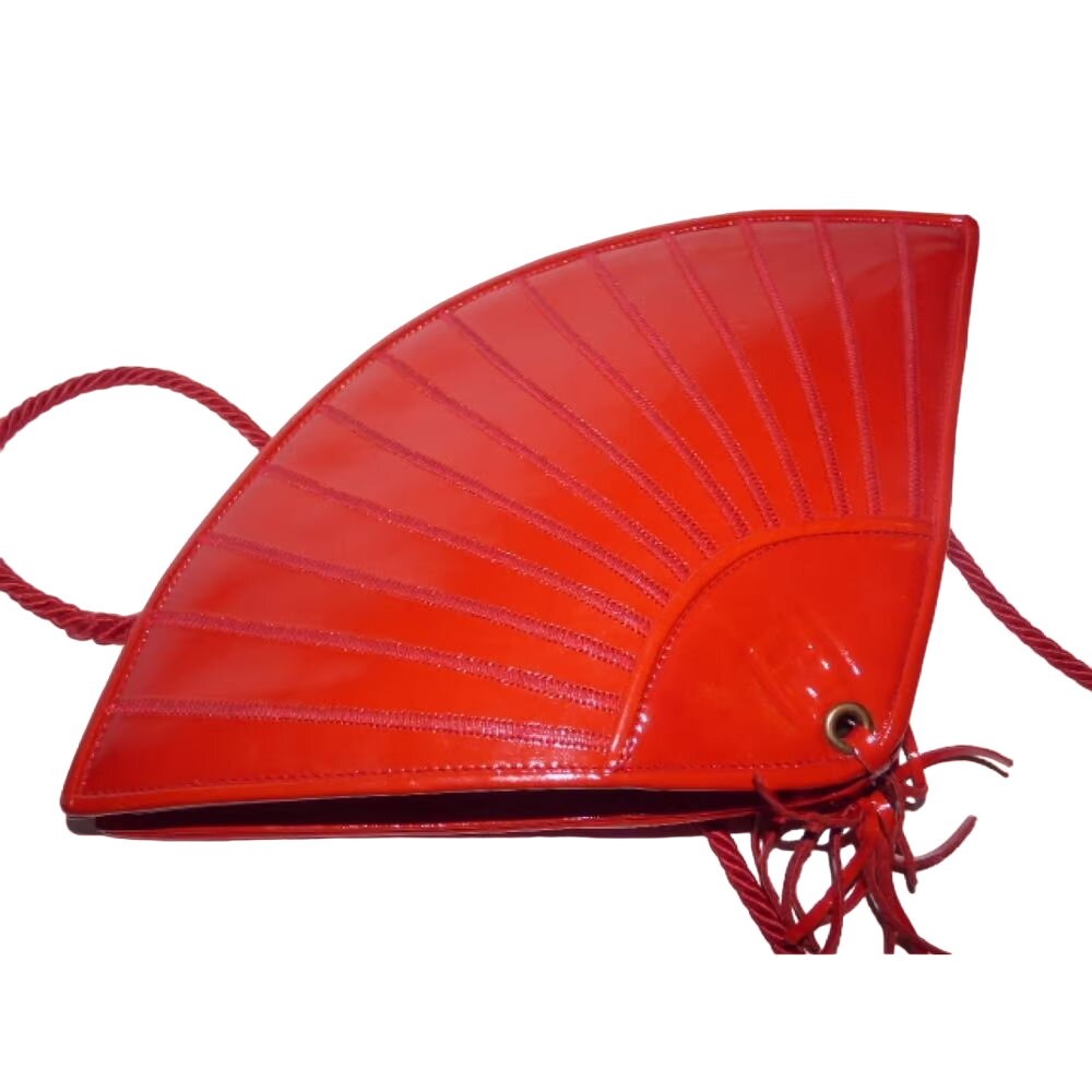 Early Fendi red patent leather stylized fan shaped purse