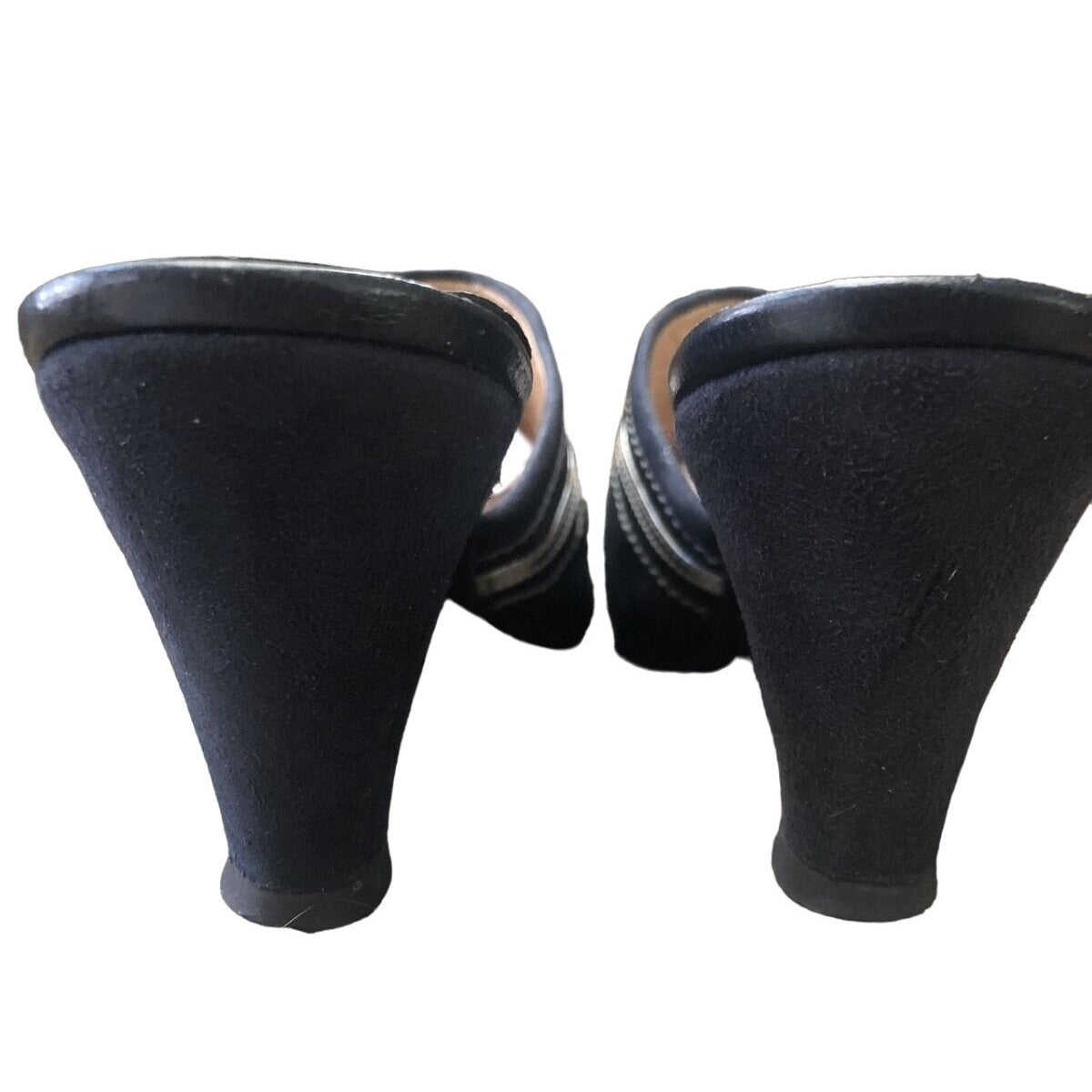 Gucci 1970s- 80s black silk over leather metallic shoes