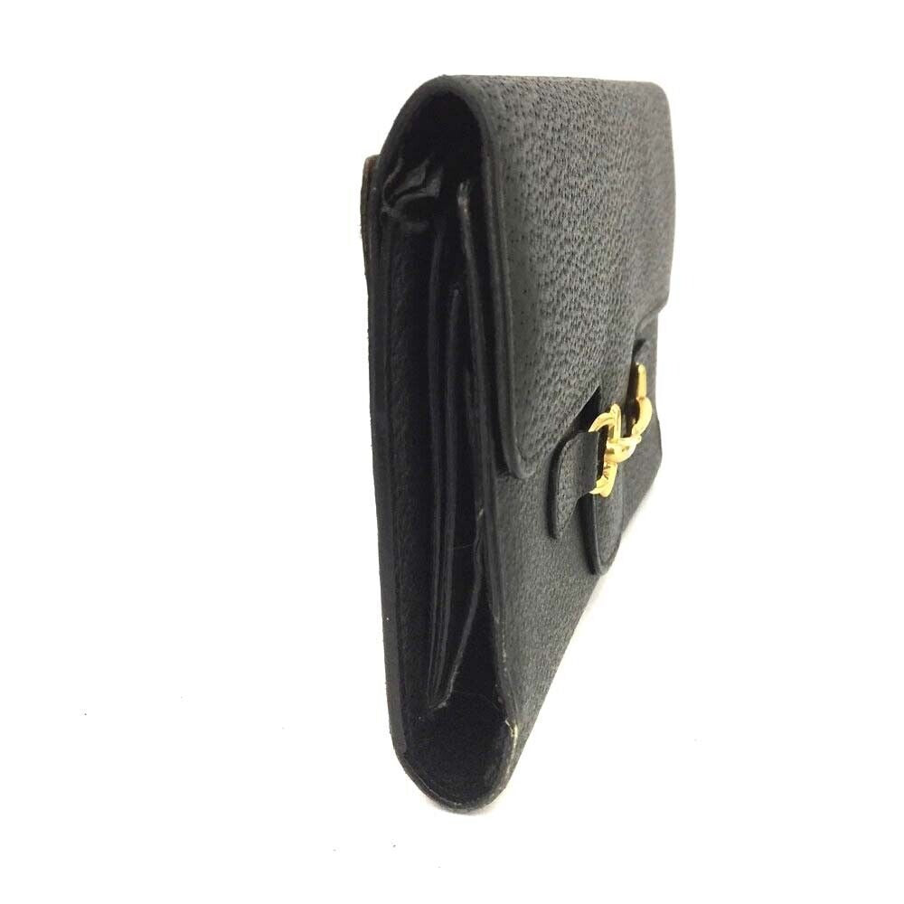 Unique, vintage, Gucci, RARE, black leather, clutch style purse or extra large wallet with a gold horse-bit accent at the clasp