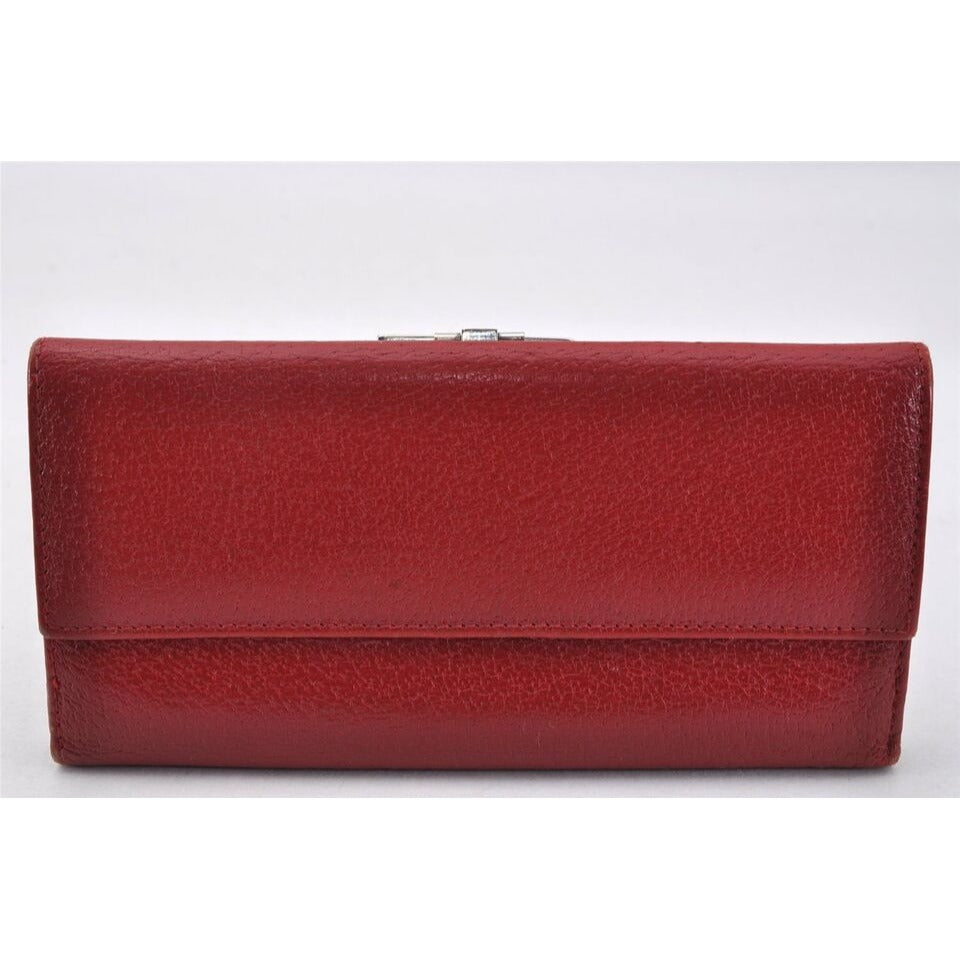 Gucci red leather wallet w square silver G clasp