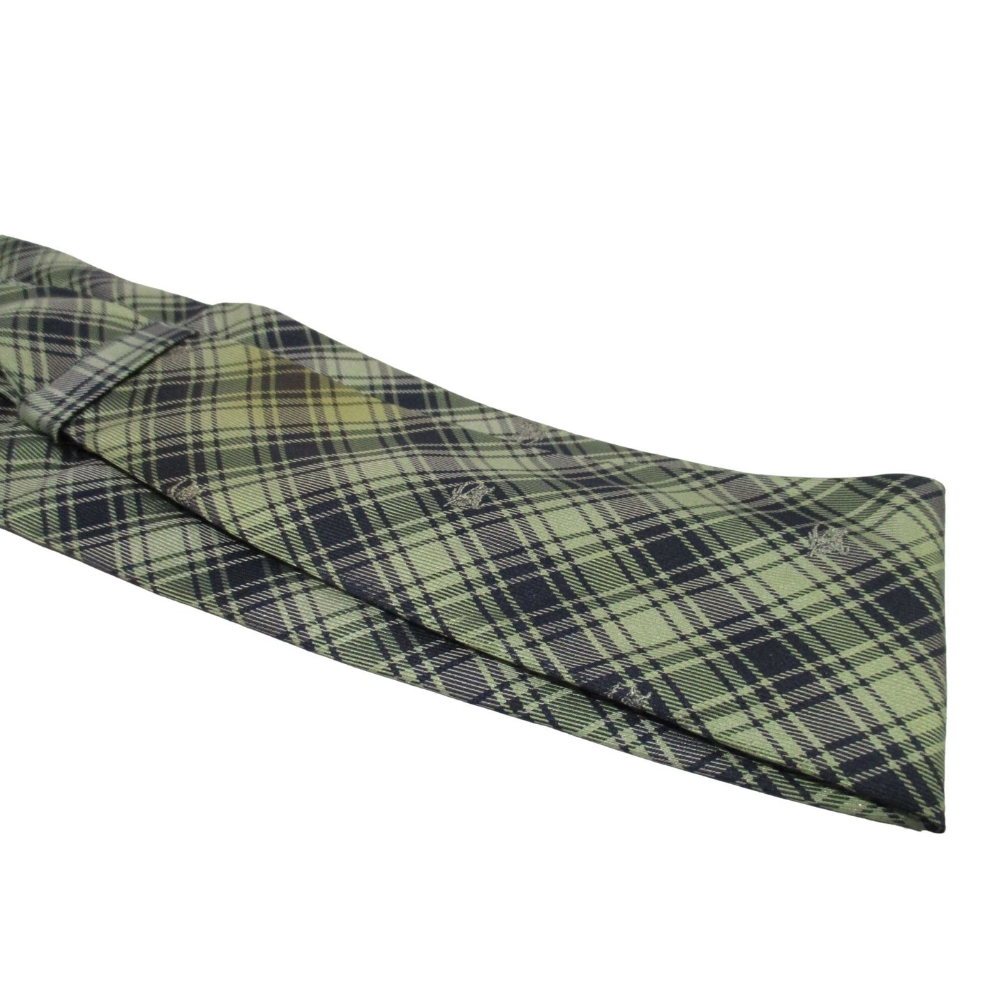 Vintage Burberry's of London tie made of 100% silk with an iconic plaid print with knights in shades of blue, yellow, and green