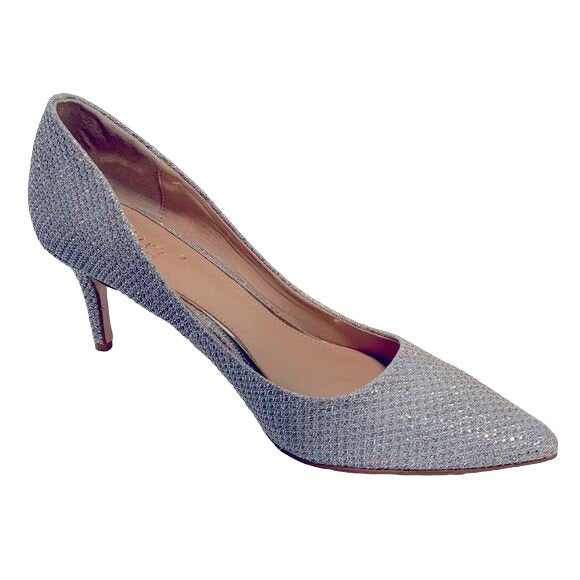 Badgley Mischka Silver Glitter Studded Party Pumps