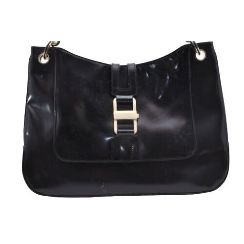 Vintage Tom Ford era black leather Jackie hobo with chrome accents