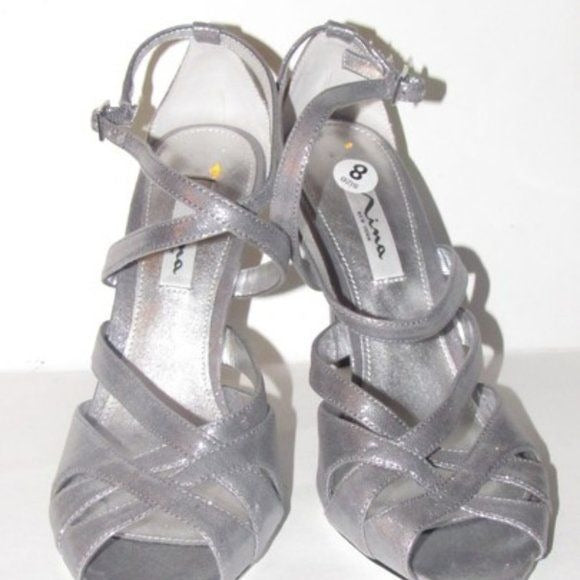 Nina Sparkly Silver Strappy Sandals Stiletto NWOB