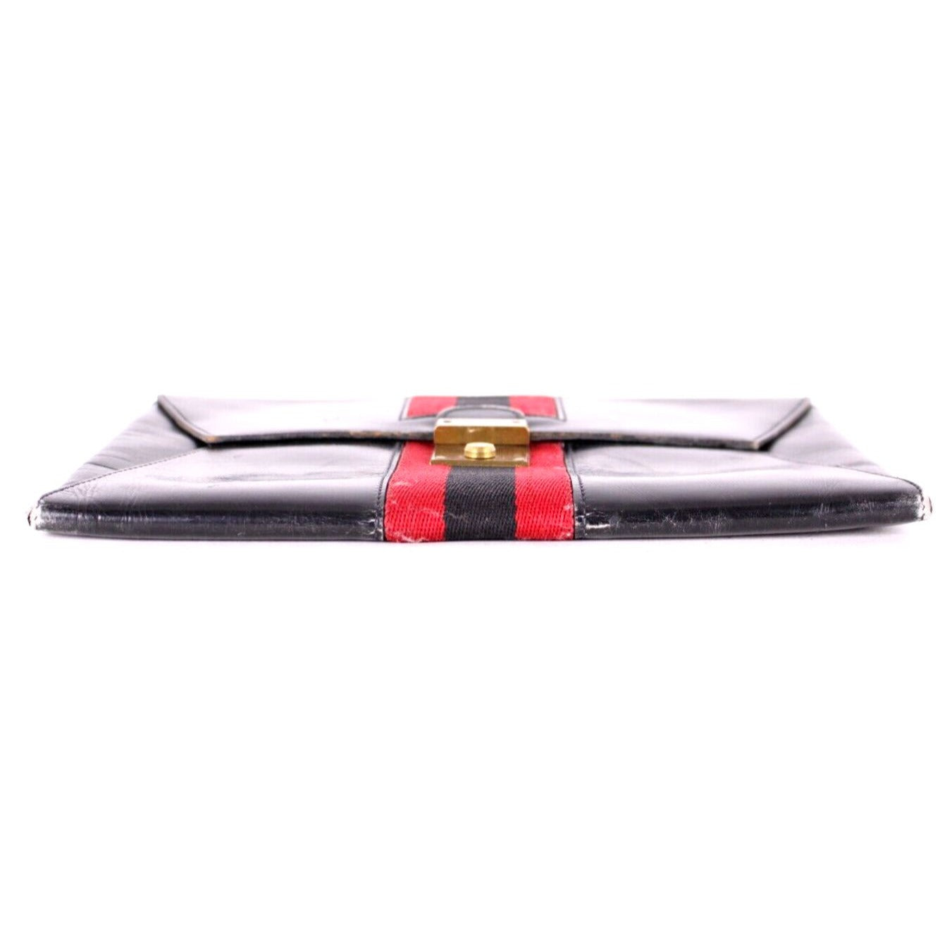 Vintage, Gucci, midnight blue leather, clutch, portfolio, or tablet holder with a wide, red and navy Sherry stripe