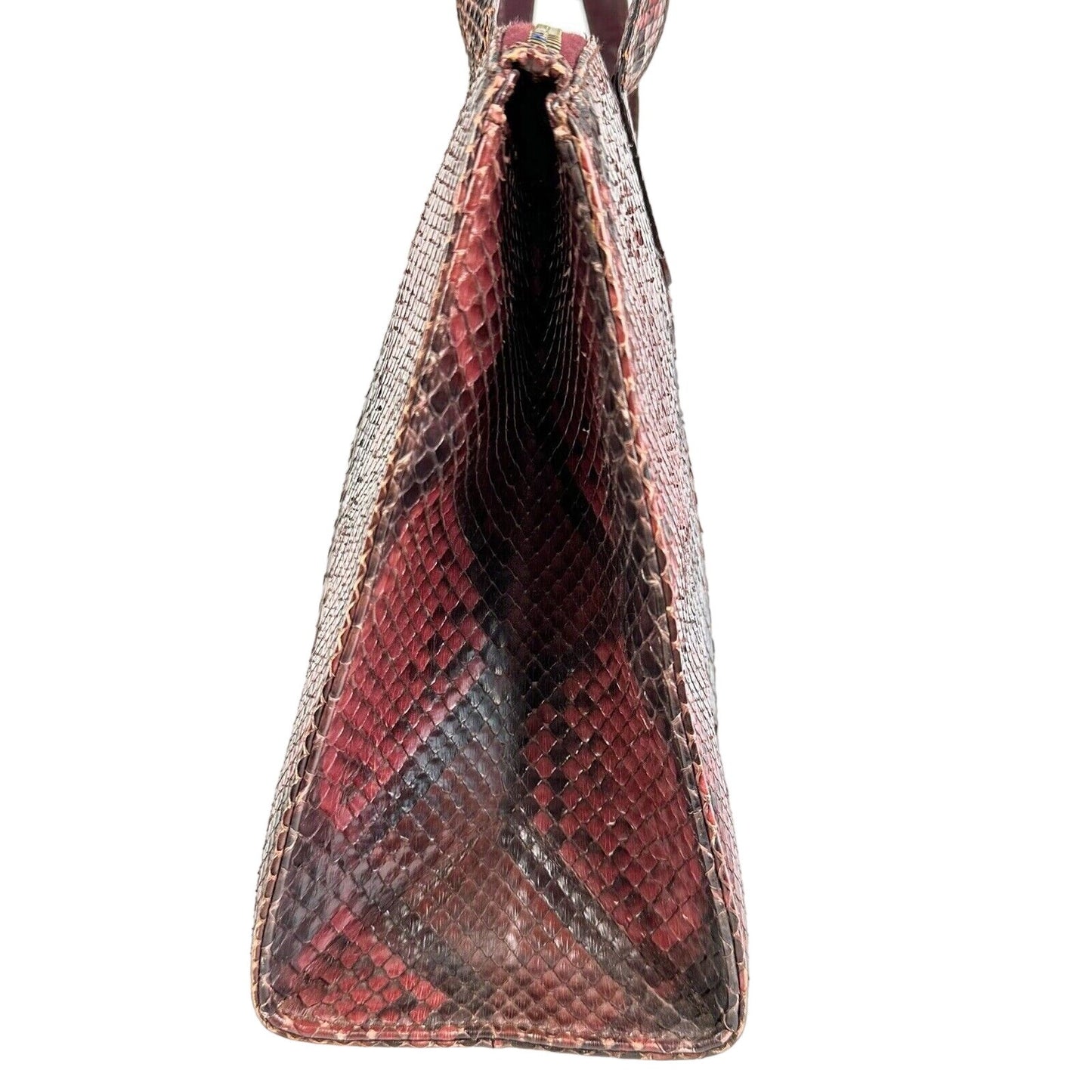 Gucci domed top red grey & burgundy python leather satchel