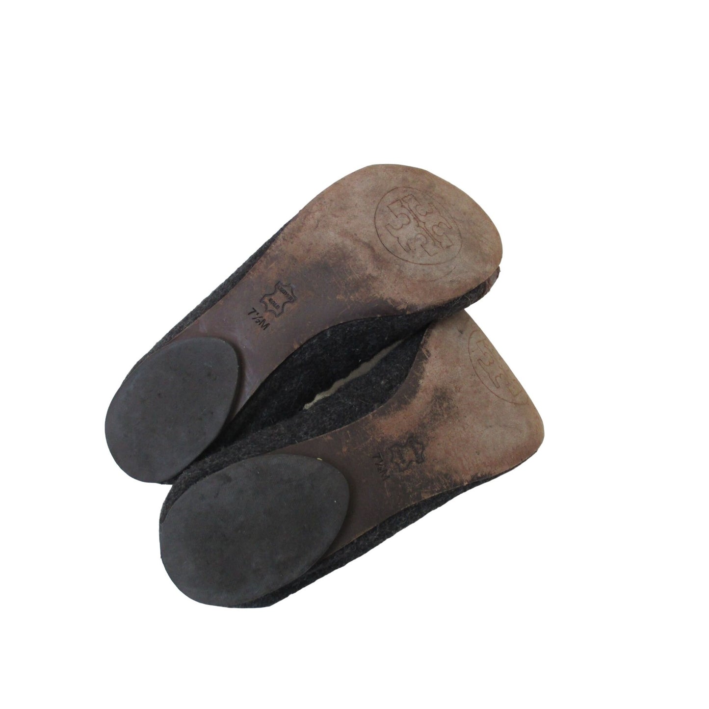 Tory Burch color block brown leather & grey wool size 8 rounded toe flats