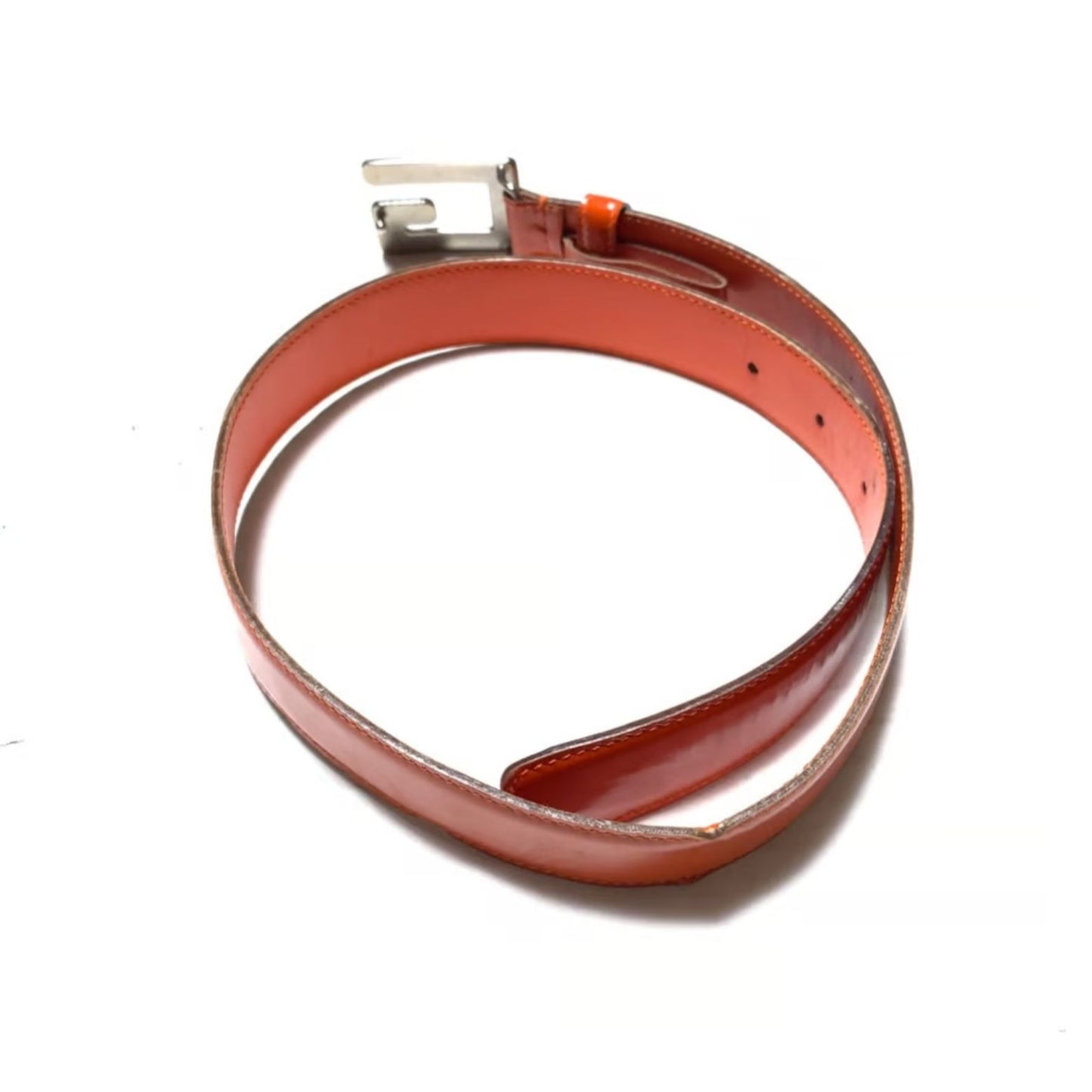 GUCCI Red Leather Belt w Chrome Square G Buckle