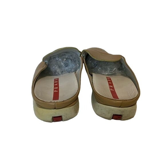 PRADA Camel Beige Squared Toe Slide Mules
