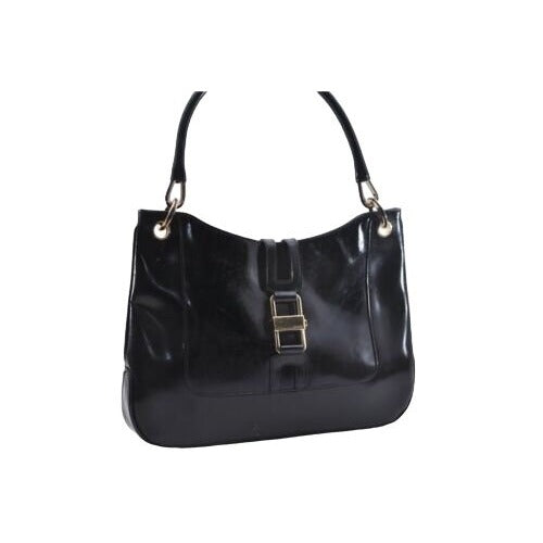Vintage Tom Ford era black leather Jackie hobo with chrome accents
