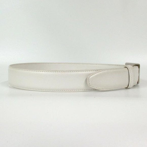 GUCCI White Leather Belt w Chrome Square G Buckle