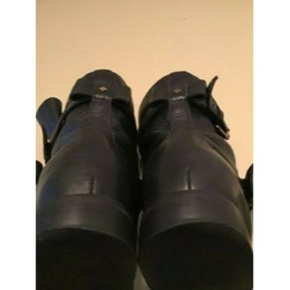 Kate Spade 'Sabina', size 8, black leather biker style ankle boots with pull on closure