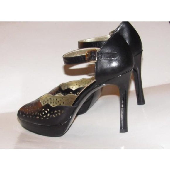 Anne Klein Black Leather Cutout Design Platforms