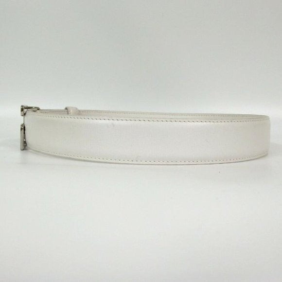 GUCCI White Leather Belt w Chrome Square G Buckle