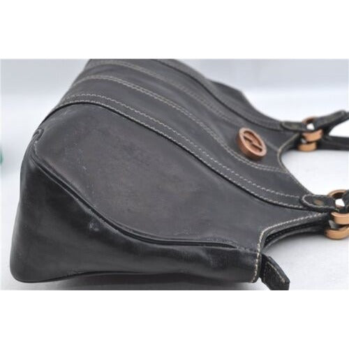 GUCCI black leather satchel w tonal stitching & rose gold accents