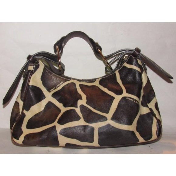 Dooney And Bourke Ivory And Brown Giraffe Print Leather HOBO Purse