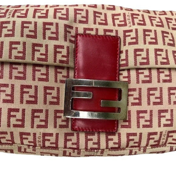 Fend red Zucchino print baguette bag w chrome FF clasp