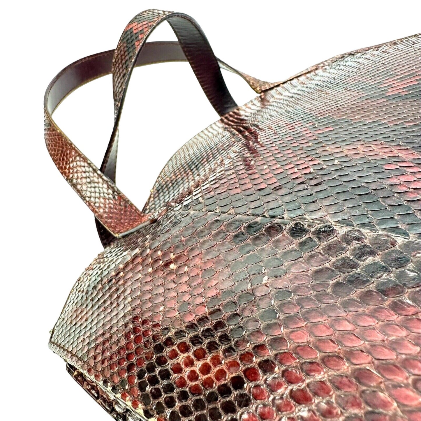 Gucci domed top red grey & burgundy python leather satchel