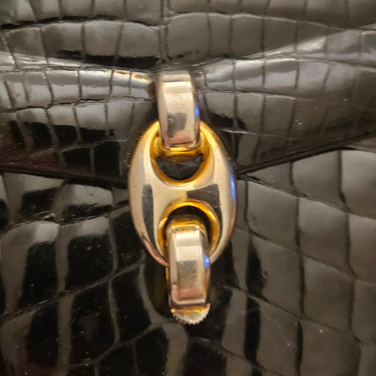 Gucci RARE 1960's black crocodile leather Kelly purse with Gucci link clasp