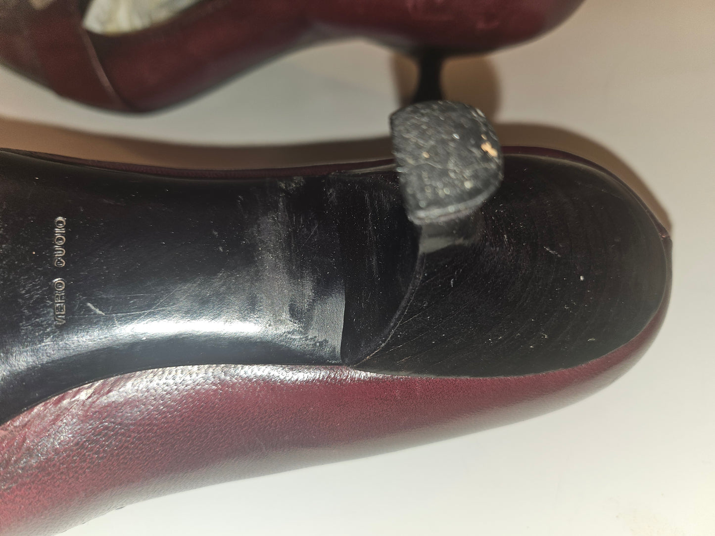 Prada rich burgundy-brown leather kitten heels in size 36.5