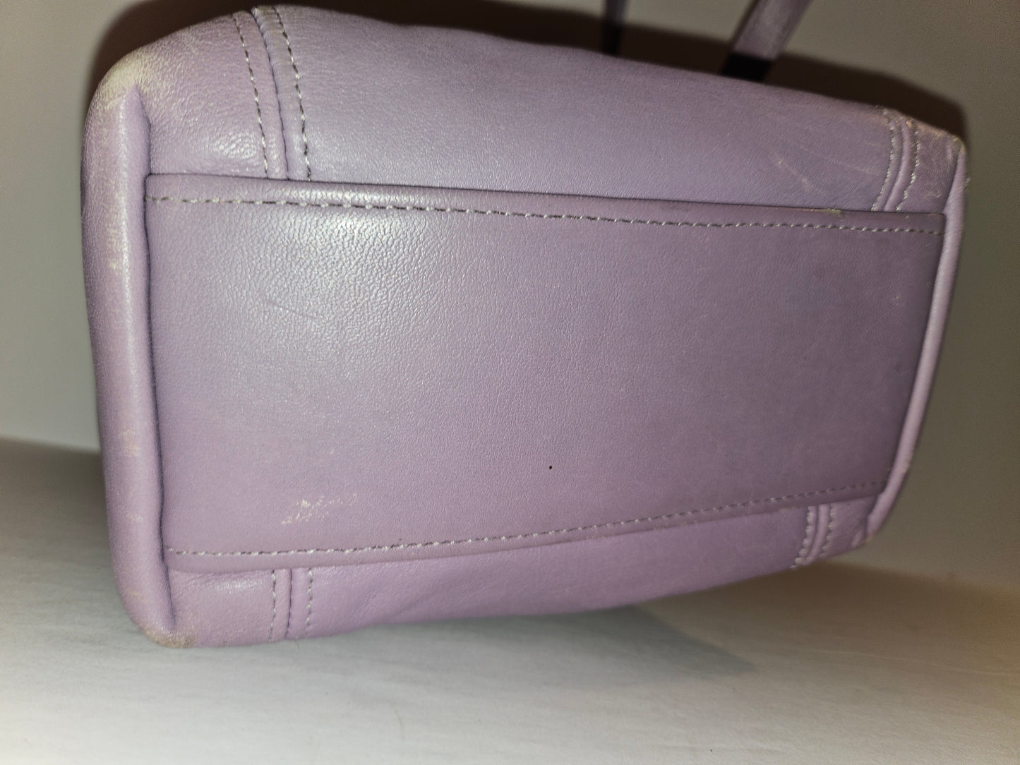Coach lavender purple, petite, leather crossbody bag with chrome hardware