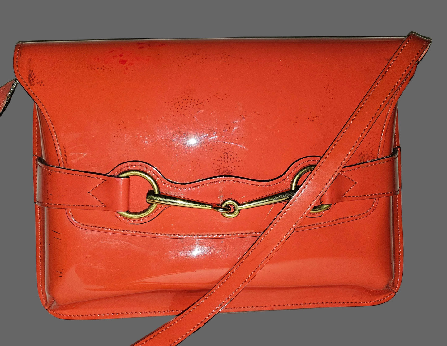 Gucci orange glossy leather Bright Bit style cross body/shoulder bag!