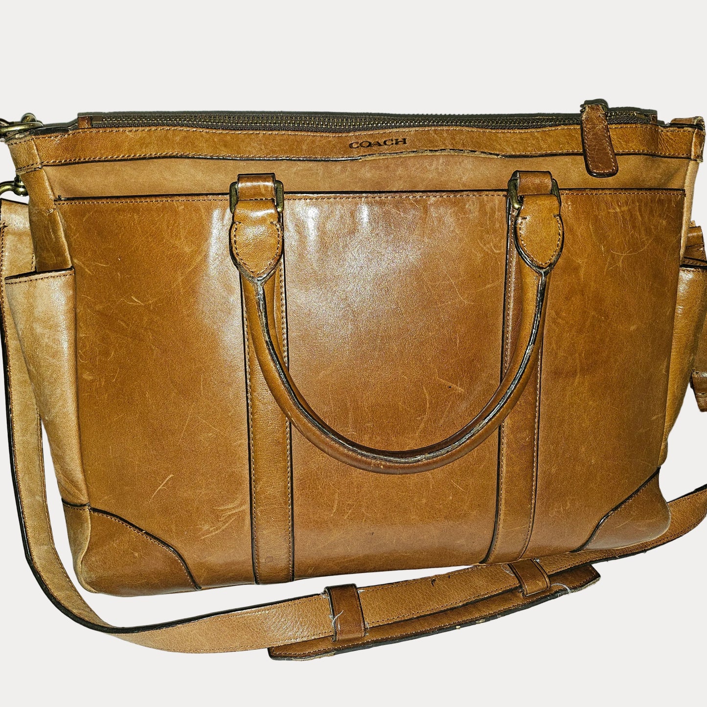 Coach light brown leather Bleeker Leather Business Tote w strap