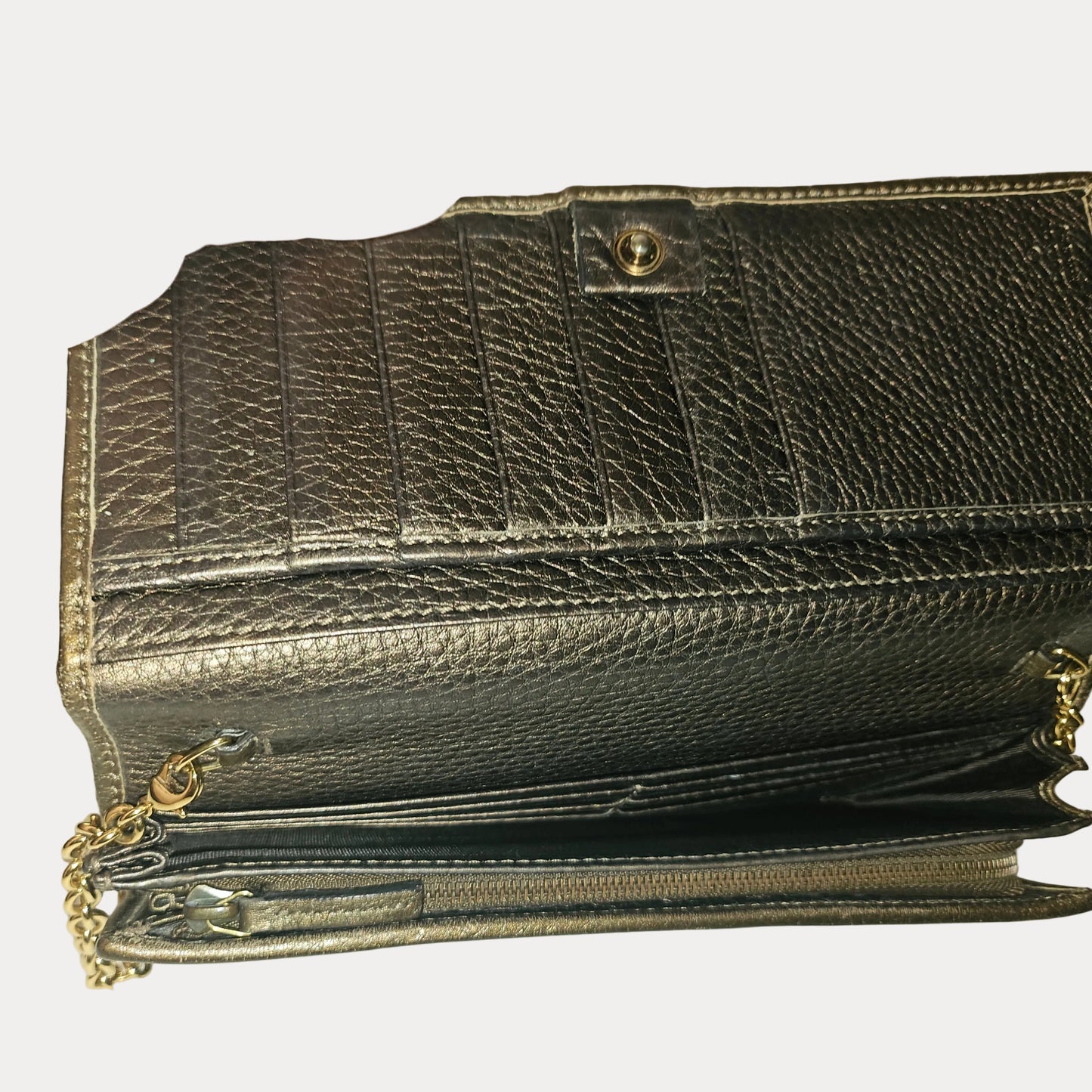 Gucci Marmont bronze leather XL wallet on a chain
