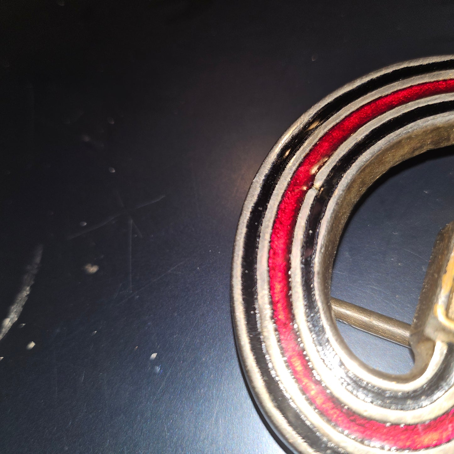 Gucci enamel belt buckle of a blue green & red belt in a large G